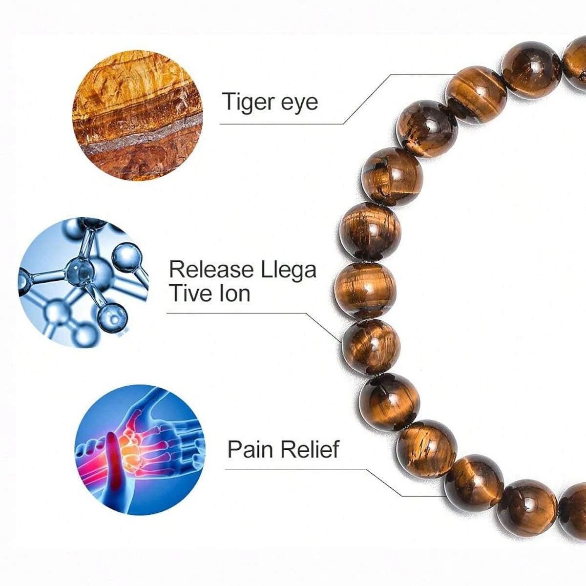 Natural 8mm HANDMADE Tiger Eyes Lava Rock Bracelet