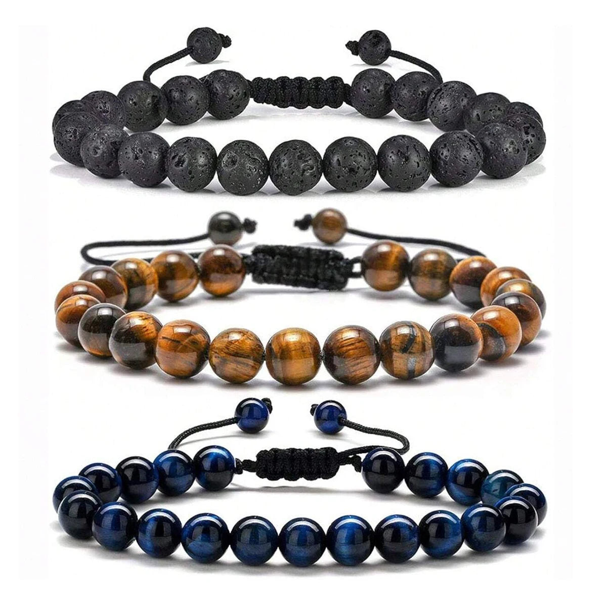 Natural 8mm HANDMADE Tiger Eyes Lava Rock Bracelet