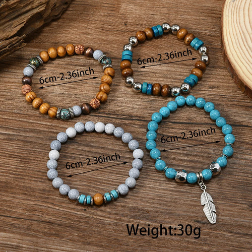 Bohemia Multi Layer Beaded Bracelets For Men Turquoise Nature Stone Leaves Beaded Bracelets