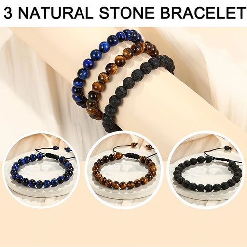 Natural 8mm HANDMADE Tiger Eyes Lava Rock Bracelet